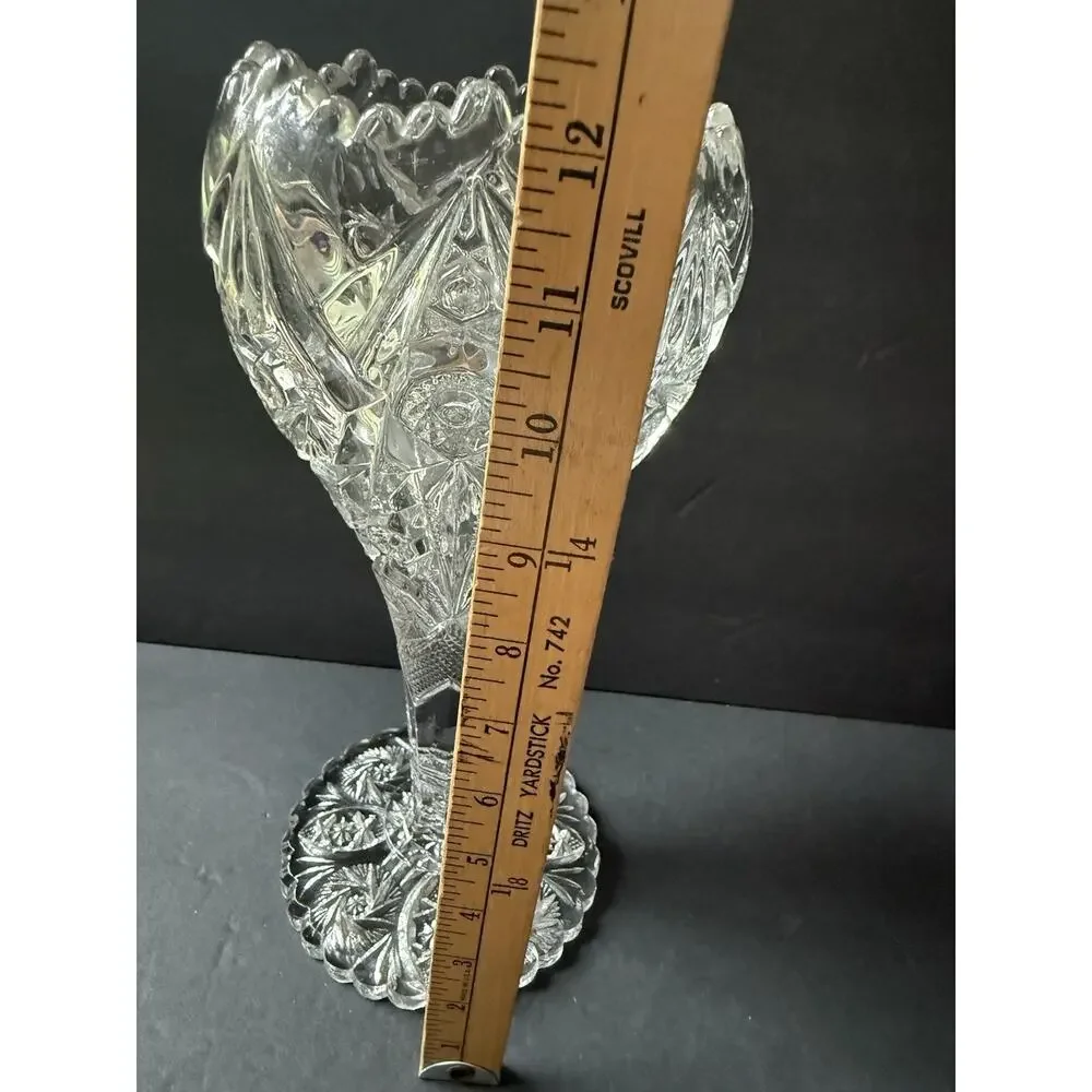 Vintsge EAPG Imperial Cut Glass Boquet Vase Hobstar Thunderbolt MCM Scalloped